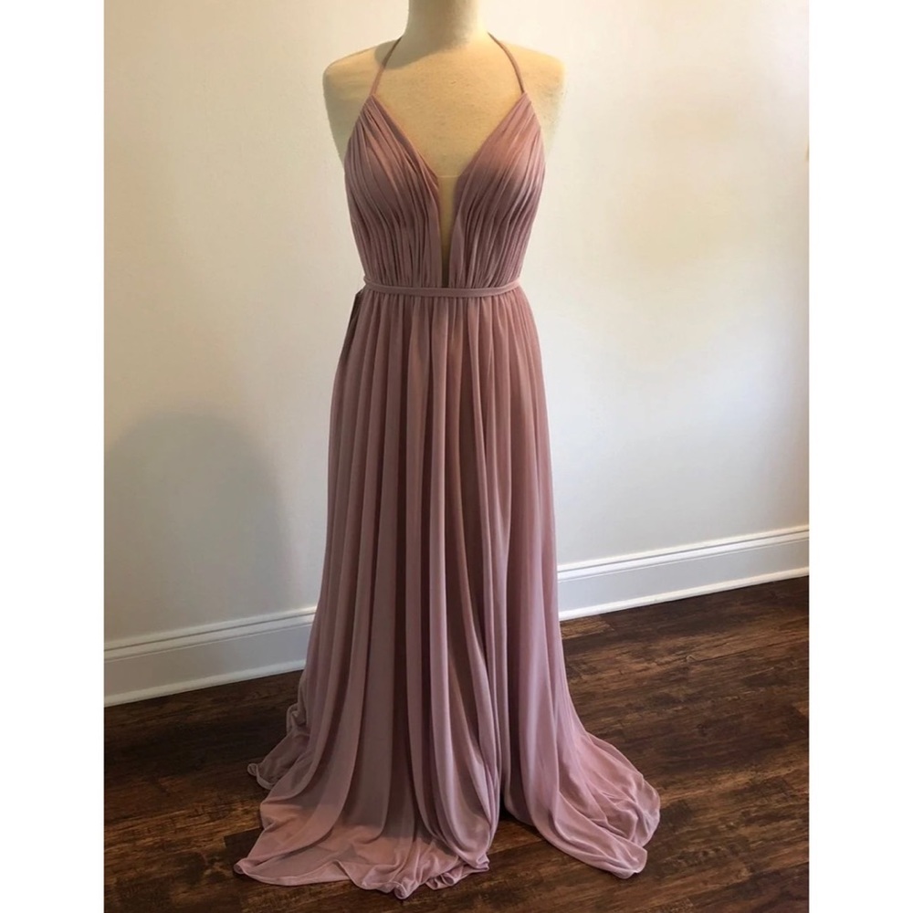 Azazie Alina dusty mauve tea length dress bridesmaid pro